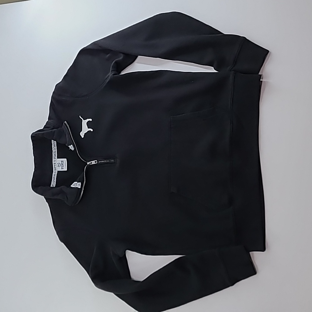 PINK Victoria's Secret Black Long Sleeve Quarter‎ Zip Pullover Sweatshirt…